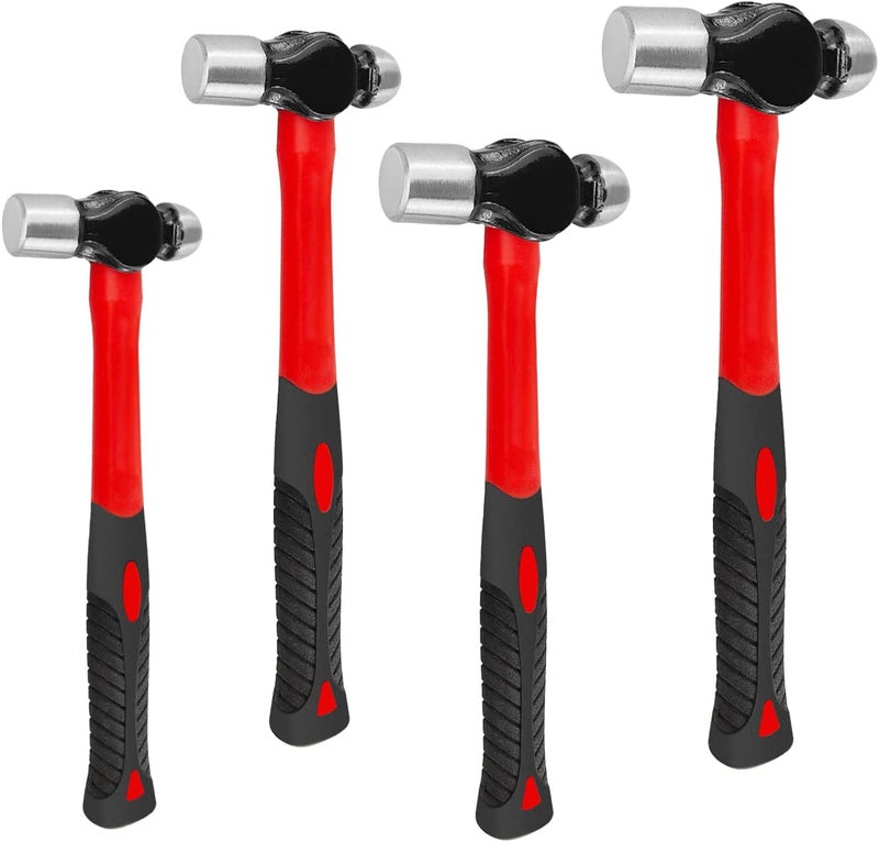ct 4-Piece Ball Peen Hammer Set,8 12 16 24oz, Fiberglass Handle hammer for Ball Peen,Blow Striking Ball Pein Hammer Handle Tool with Forged Steel Construction & Shock Reduction Grip for Metal Working - Image 1